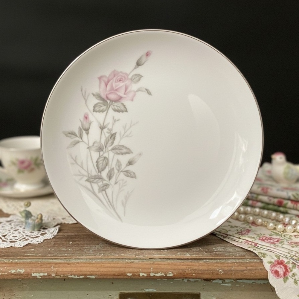 Romance Rose 7.5" Plate Fine China Of Japan Platinum Rim Mid Century *